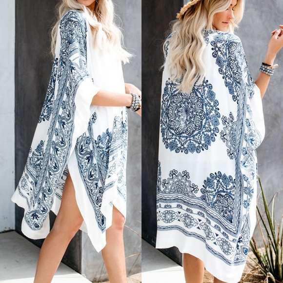 Kimono boho scarf coverup beach print - Picture 2 of 7